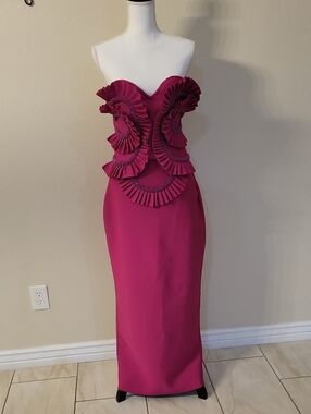Fashion Nova Strapless Ruffled Magenta Gown